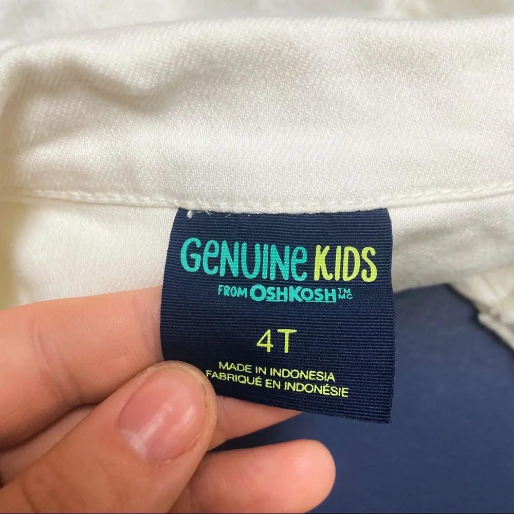 Genuine Kids Oshkosh Navy & White Floral Dress & White Denim Vest Set Girls 4T
